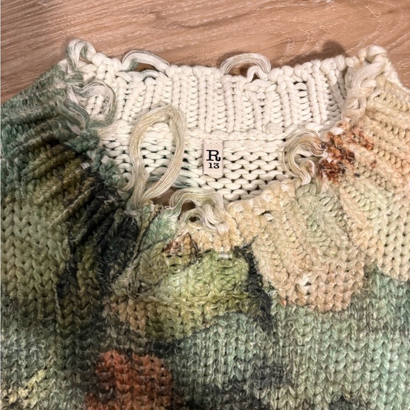 R13 DistressedPrinted Oversized Turquoise Floral Crewneck Sweater XS - Picture 5 of 8